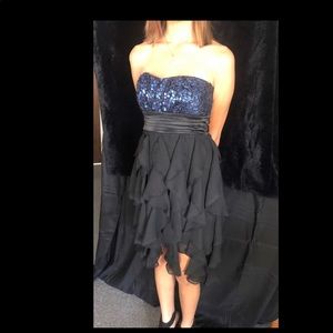 Blue sequin and back ruffle strapless short homecoming dress size 3